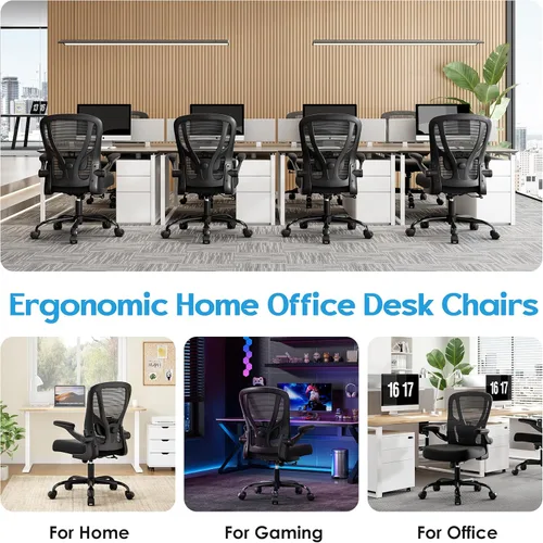 Miniatura 5 de Silla de oficina ergonómica de escritorio, silla de computadora de malla, silla de trabajo transpirable con ruedas, soporte lumbar ajustable, sillas