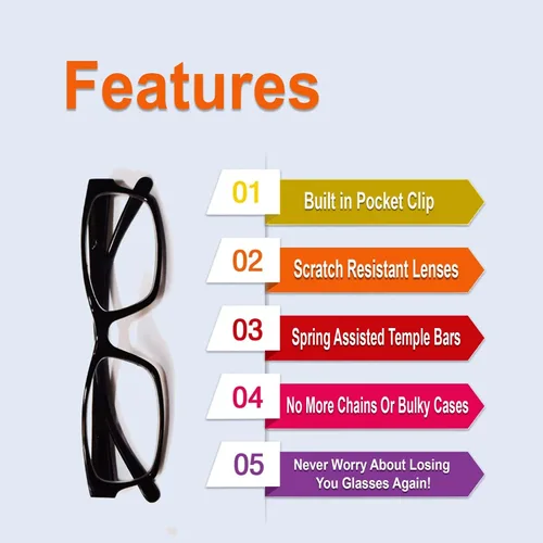 Miniatura 3 de Reading Glasses with Built in Pocket Clip, Scratch Resistant Aspheric Lenses, Spring Temples for Men and Women