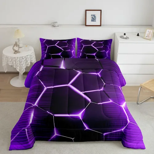 Miniatura 30 de Feelyou Juego de edredón de nido de abeja, edredón hexagonal rojo degradado para niños, niñas, adolescentes, juego de ropa de cama geométrico, Multi