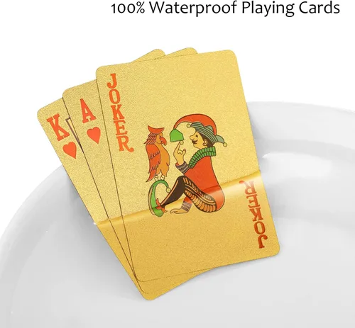 Miniatura 4 de EAY Cartas de póquer de lámina de diamante impermeables de lujo, cartas de plástico doradas con 1 oro y 1 plata