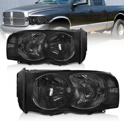 Miniatura 15 de Repuesto de conjunto de faros AS para Dodge Ram 1500 2002-2005/Ram 2500 3500 2003-2005 con carcasa negra, reflector ámbar, lentes transparentes