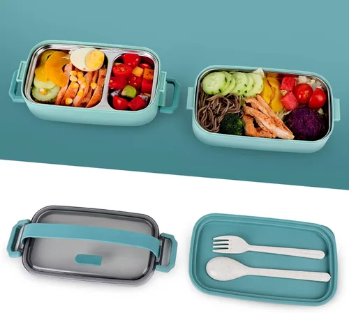 Miniatura 2 de Lonchera Bento para niños, mujeres y hombres, 47 onzas, 2 compartimentos, para ensalada, aperitivos, ensalada, paquete de preparación de alimentos