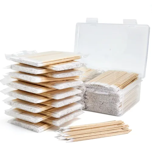 Miniatura 9 de 800 hisopos de algodón puntiagudos con estuche de almacenamiento, hisopos de algodón con punta de precisión de microblading de 4 pulgadas con palos