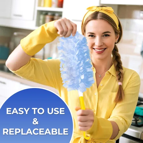 Miniatura 7 de Recambios de plumero resistentes compatibles con plumeros Swiffer, 20 repuestos de microfibra con 1 mango, plumeros multisuperficie desechables