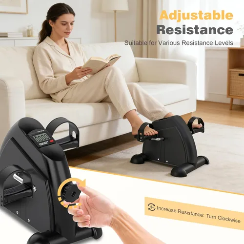 Miniatura 7 de Mini bicicleta de ejercicio: ejercitador de pedal de bicicleta portátil debajo del escritorio, ejercitador de pedal de brazo y pierna con pantallas