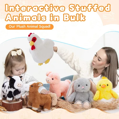 Miniatura 7 de MaoGoLan Paquete de 10 peluches de animales de granja a granel con caballo, vaca, perro, gato y más, juguetes educativos, decoración de fiesta