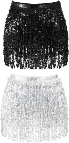 2 piezas lentejuelas borla falda vientre danza cadera bufanda rendimiento lentejuelas falda cinturones cuerpo accesorios para mujeres niñas