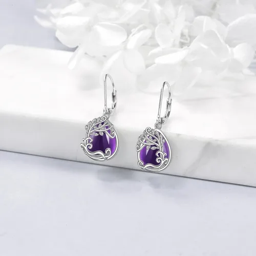 Miniatura 158 de Aretes colgantes con forma de lágrima de filigrana de piedra lunar de plata de ley 925 con cierre de palanca para mujer, regalos de joyería