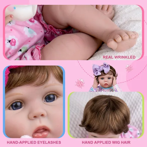 Miniatura 6 de Aori Muñecas de bebé Reborn realistas, cuerpo de tela ponderada realista de 22 pulgadas con extremidades de vinilo suave de 3/4, muñeca recién