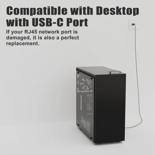 Miniatura 7 de Cable USB C a Ethernet de 1 pie, cable tipo C a RJ45 de 90 grados, cable de Internet de 1 Gbps, cable trenzado de nailon delgado, conectado