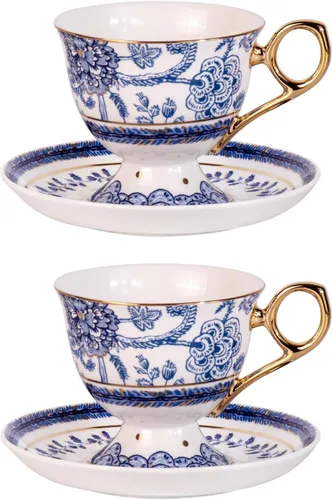 Miniatura 8 de KAMMAK Juego de 2 tazas de té y platillos, tazas de café de porcelana fina, tazas de café expreso apilables, demitasse de cerámica para café