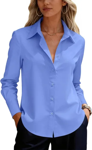 Miniatura 26 de siliteelon Camisas de vestir con botones para mujer, camisas de vestir de manga larga para mujer, camisas de trabajo de algodón de ajuste regular