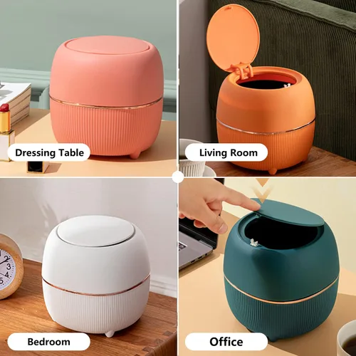 Miniatura 7 de Mini bote de basura moderno con tapa, papelera de escritorio, papelera de plástico para oficina, cesta de basura de plástico para encimera, tipo