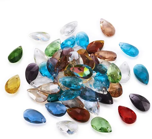 Miniatura 19 de Cheriswelry 48 colgantes de diamantes de imitación de resina en forma de lágrima con ajustes de latón dorado con diamantes de imitación facetados