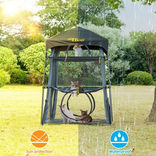 Miniatura 4 de Cerca para Gatos con Torre y Tienda de Campaña para Gatito y Gato para Interior y Exterior, Jaula para Gatos de 3 Niveles Interior, X-Grande Catio