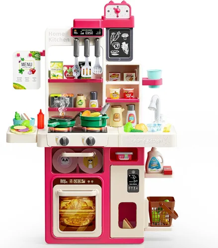 Letapapa Juego de Cocina Infantil, Juguetes de Cocina con Sonido y Luz Realistas, Estufa de Cocina, Fregadero, Comida de Juego y Accesorios de Rojo