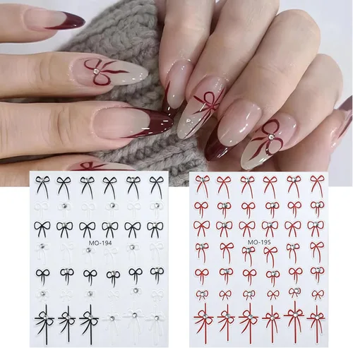 Miniatura 3 de Calcomanías de arte de uñas con nudo de lazo, diseños de lazo 5D, calcomanías autoadhesivas para uñas, bonitos diseños de arte de uñas, lazos Notas