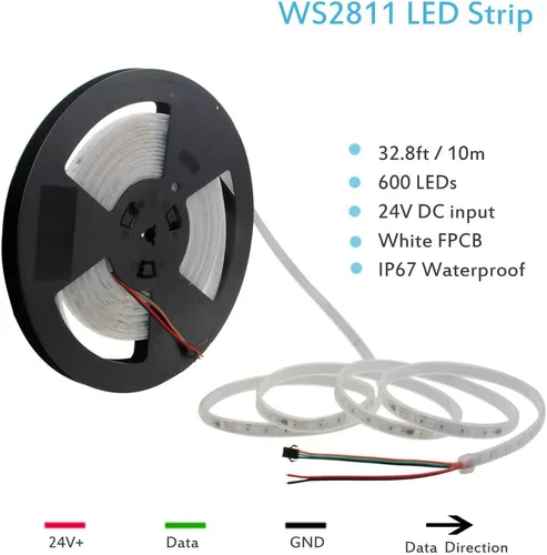 Miniatura 2 de ALITOVE WS2811 Tira de luz LED RGB direccionable de 24 V, 32.8 pies, 600 LED, color de ensueño programable, luces LED digitales de píxeles, luz