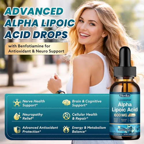 Miniatura 3 de Gotas líquidas de ácido alfa lipoico liposomal, 600 mg, suplementos de neuropatía líquida para nervios, energía y apoyo metabólico con benfotiamina