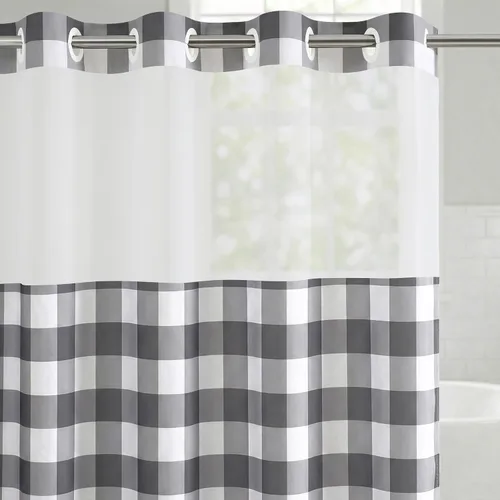 Miniatura 15 de Americanflat 71x74 Cortina de Ducha Sólida Negra - Cortina de Ducha Larga Resistente al Agua con Ojales de Metal Duraderos y 12 Ganchos - 100%