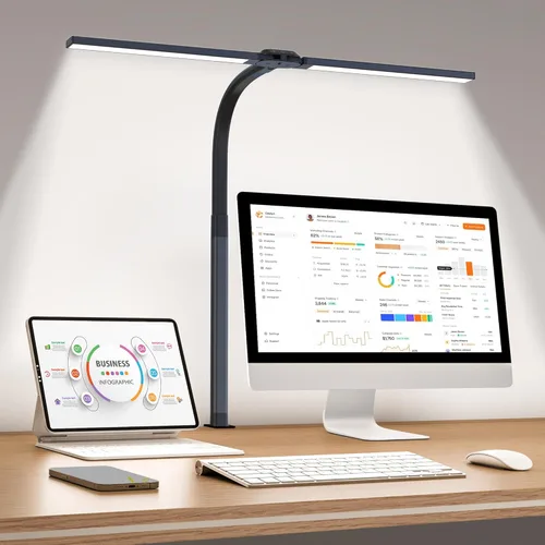 Miniatura 8 de Lámpara de Escritorio LED para Oficina en Casa, Luz de Escritorio que Cuida los Ojos con Abrazadera, Lámpara de Trabajo de Arquitecto de Doble
