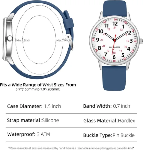 Miniatura 2 de Reloj de enfermera para mujer, resistente al agua, analógico, de silicona, con segundero, reloj de enfermería
