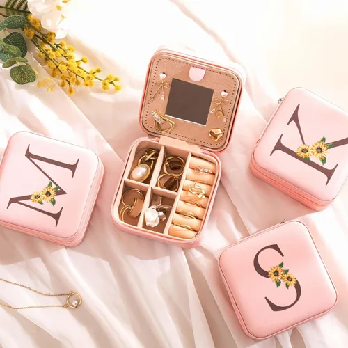 Miniatura 6 de HBselect Joyero de viaje para joyería, organizador de joyas, pequeñas cajas de joyería para mujeres, anillos, collares, aretes, joyero, caja