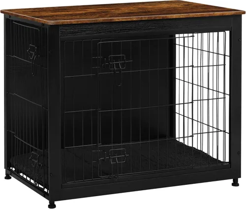 Miniatura 31 de DWANTON Mueble de jaula para perros con cojín, mesa de madera para perros con puertas dobles, casa de perro de interior, tamaño pequeño, mediano
