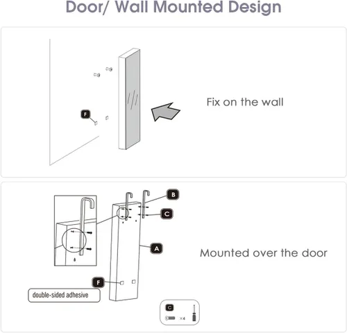 Miniatura 71 de Giantex Armario de joyería para puerta de pared con espejo de longitud completa, 2 LED con cerradura grande organizador de joyas con espejo ancho