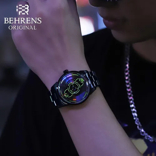 Miniatura 8 de BR BEHRENS ORIGINAL Reloj automático para hombre, colección Space Traveler de acero inoxidable, cristal de zafiro BHR012