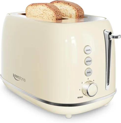 Tostadoras de 2 rebanadas de acero inoxidable retro con bagel, función de cancelar, descongelar y 6 ajustes de tostado de pan, tostadora de bagel,