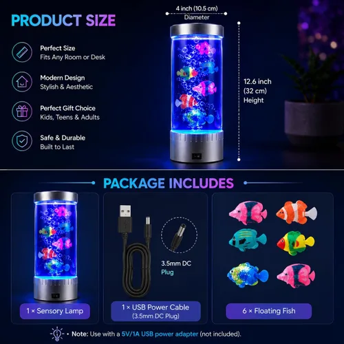 Miniatura 8 de Lámpara de medusas con luces LED RGB que cambian de color, lámpara de tanque de peces de burbujas con peces artificiales de natación, luz nocturna