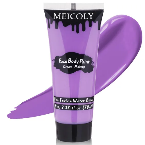 MEICOLY Pintura facial color morado claro crema, tubo grande de 2.37 onzas, pintura de cuerpo completo a base de agua para adultos y niños, pintura