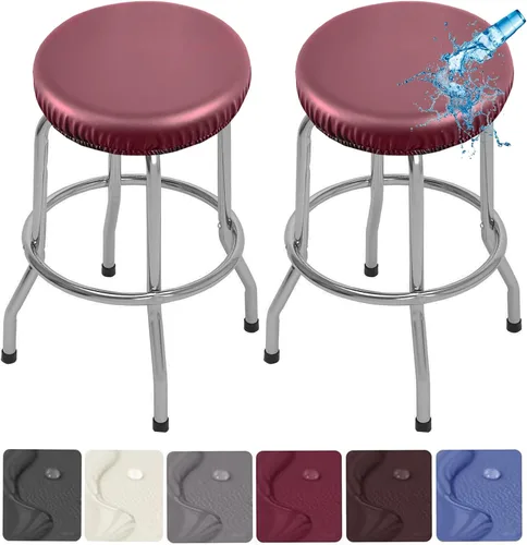 Miniatura 18 de Paquete de 2 fundas para taburetes de bar de poliuretano, impermeables, extraíbles, lavables, color gris, se adapta a taburetes redondos de 13 a 18