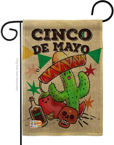 Bandera de arpillera para jardín del Cinco de Mayo, fiesta de verano, cactus y piñata, sombrero para fiesta mexicana, pequeño regalo decorativo para
