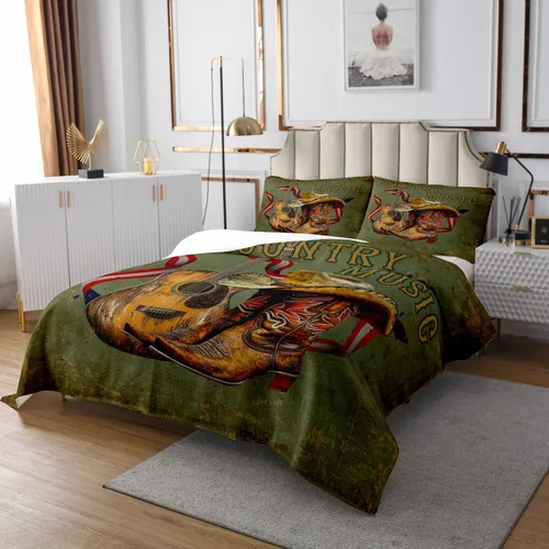 Miniatura 71 de Castle Fairy Cowboy Boots Bedspread Twin Size Bohemia Musical Guitar Coverlet Set Boys Bedroom Present Western Rustic Cowgirl Decor Bedding Set