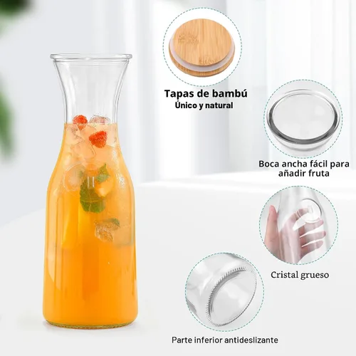 Miniatura 4 de Jarra de vidrio con tapa de bambú, jarra dispensadora de bebidas de 35 onzas, suministros de barra de mimosa, jarra de vidrio transparente