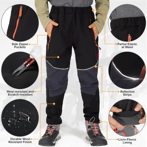 Miniatura 6 de Toomett Pantalones cargo de nieve para niños, niñas y niños al aire libre con forro polar suave Shell senderismo pesca esquí pantalones aislados