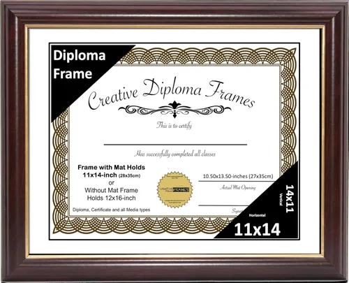 Miniatura 35 de Creative Picture Frames Marco para Diploma de Caoba con Borde Dorado de 12x16 pulgadas con Vidrio y Paspartú Negro y Colgadores de Pared Instalados