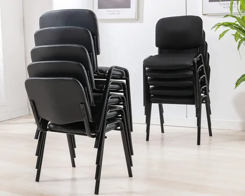 Miniatura 9 de HNY Juego de 5 sillas negras con brazo para tableta, cómodas de poliuretano, para oficina, sala de espera, apilables, sillas de recepción con mesa