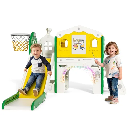 Miniatura 9 de BIERUM Juego de tobogán 10 en 1 para niños pequeños - Tobogán para bebés de 1 a 3 años con luces coloridas, pizarra para dibujar y tablero