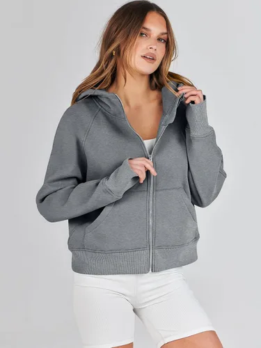 Miniatura 2 de ANRABESS Sudaderas con capucha recortadas con cremallera para mujer, sudaderas de forro polar con cremallera, suéteres con capucha, suéteres 2024