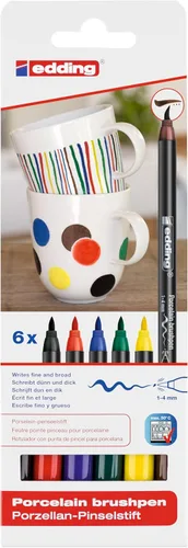 edding 4200 - Bolígrafo de porcelana para pintar y decorar cerámicas, porcelana, apto para lavavajillas, secado rápido, color negro, rojo, azul,