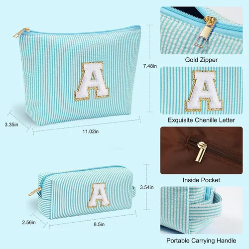 Miniatura 3 de YOOLIFE Regalos del Día de la Madre para mujeres, bolsa de maquillaje con inicial, bolsa de maquillaje para viajes, bolsa de maquillaje Azul/claro