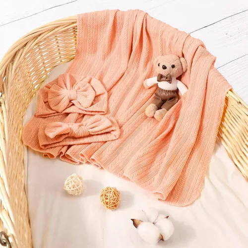 Miniatura 6 de DRESHOW BQUBO Manta de Recepción para Recién Nacido y Niño Pequeño Cálida para Niñas con Gorro de Lazo y Diadema de Lazo Regalo de Baby Shower 1