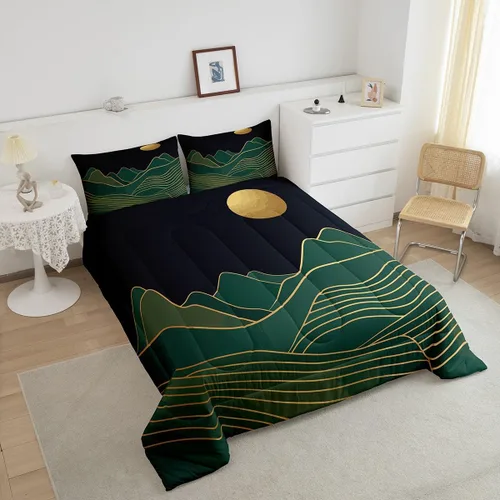 Miniatura 3 de Erosebridal Juego de edredón moderno de mediados de siglo con estampado de luna individual, juego de ropa de cama minimalista de montaña, juego