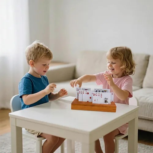 Miniatura 2 de Juego de soportes para mazos de cartas de 2 unidades para niños, soportes de madera para cartas para organizar en mesa de juego para adultos, Naranja