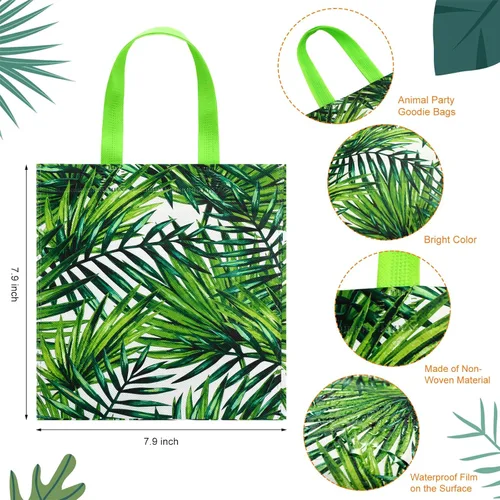 Miniatura 3 de Tallew 20 bolsas de fiesta con estampado de animales, bolsas de golosinas de vida silvestre, safari, selva, bolsa no tejida con diseño de hojas
