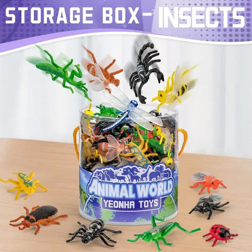 Miniatura 7 de 60 piezas de mini juguetes de insectos con caja de regalo, figura de insectos de plástico para niños, decoración de fiesta temática de insectos