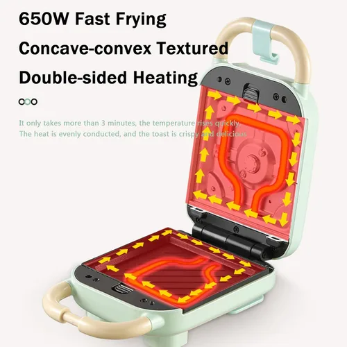 Miniatura 2 de Máquina de gofres individual 6 en 1, plancha para hacer gofres para la familia, máquina de gofres de 650 W con platos de cocción antiadherentes Verde